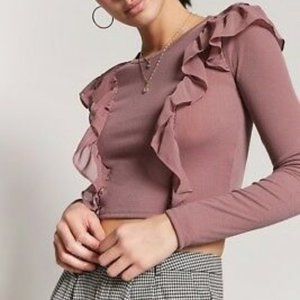 💫 Ruffle-Trim Ribbed Top